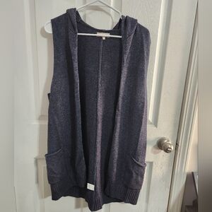 Benedetta B. Dark blue hooded sweater vest lagenlook merino wool blend LG